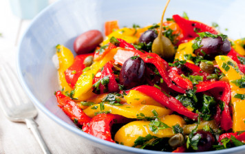 Grilled peppers with basil,...